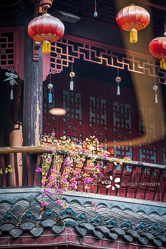 重庆秀湖公园内古典建筑局部特写图片素材