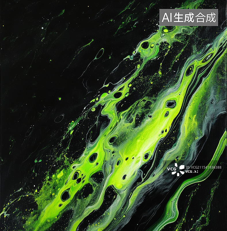 【AI数字艺术】绿色油漆飞溅在黑色上的图片图片素材