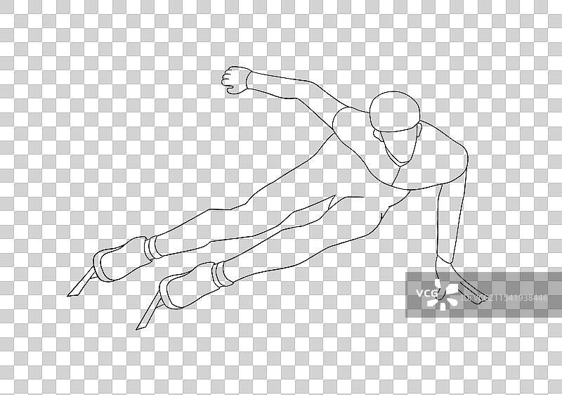 短道速滑运动白描线稿元素图片素材