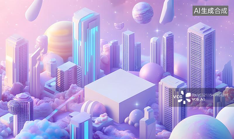 【AI数字艺术】3DC4D渲染未来科幻高科技城市建筑行星太空宇宙航空科幻概念插画图片素材