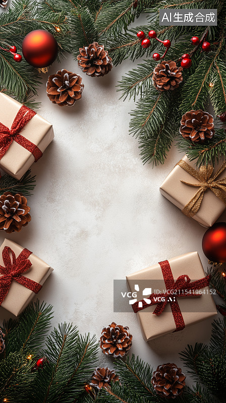 【AI数字艺术】正上方的圣诞装饰背景图片素材