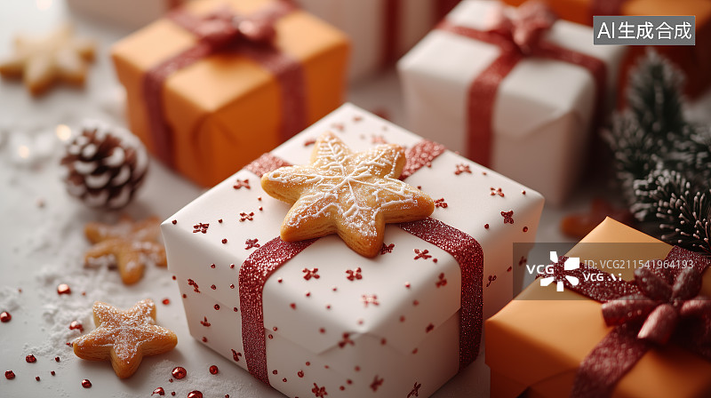 【AI数字艺术】正上方的圣诞装饰背景图片素材