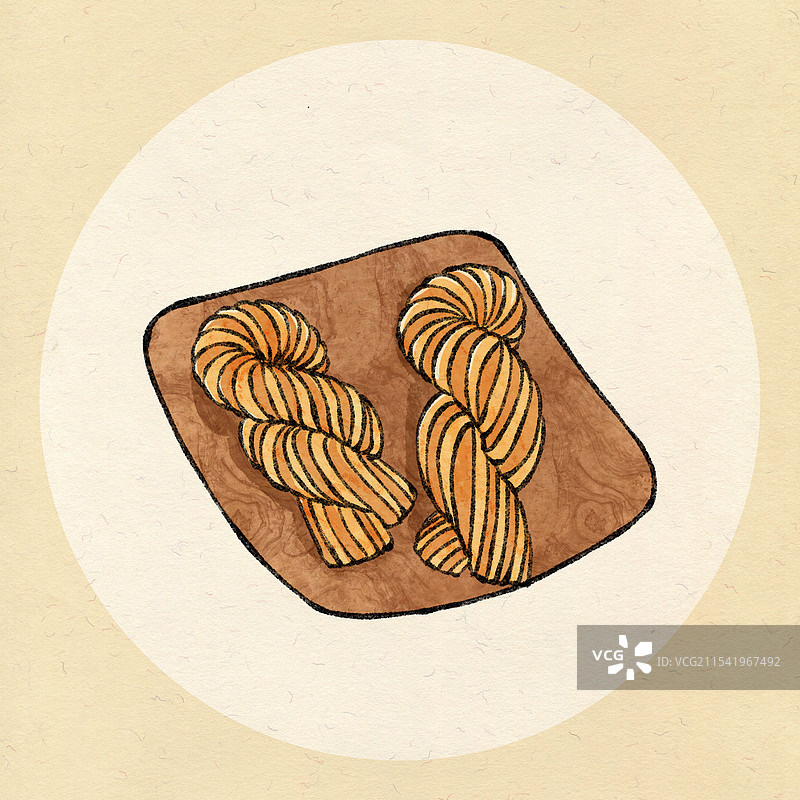 天津美食国风插画-天津麻花图片素材