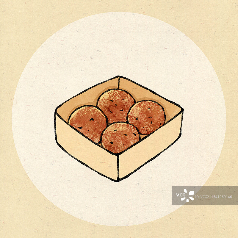 天津美食国风插画-麻酱烧饼图片素材