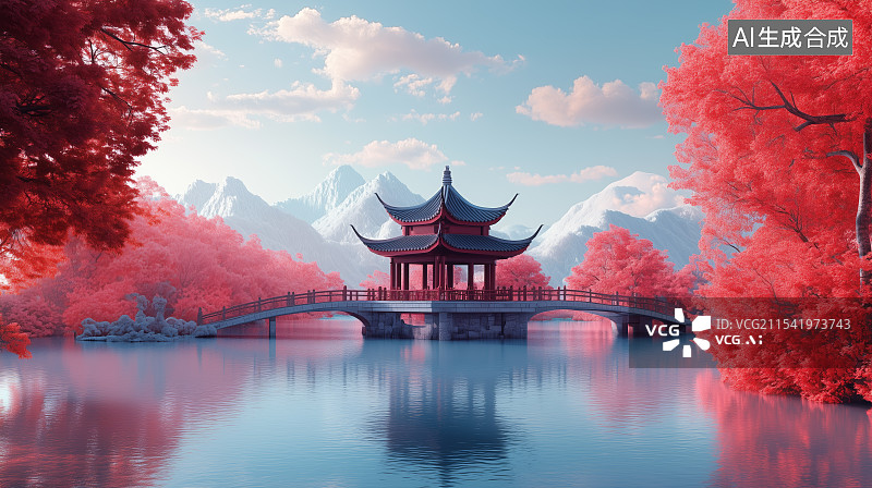 【AI数字艺术】国风古典园林建筑风景图片素材