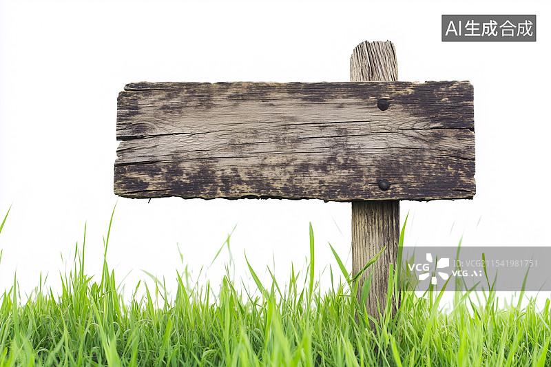 【AI数字艺术】草地里废弃的木牌图片素材