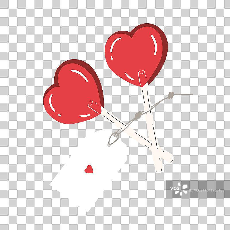 爱心形状的红色标签棒棒糖图片素材