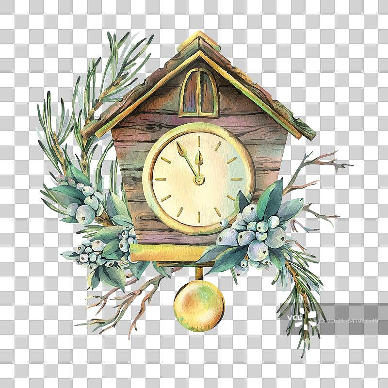 带摆锤和表盘的古董木钟图片素材