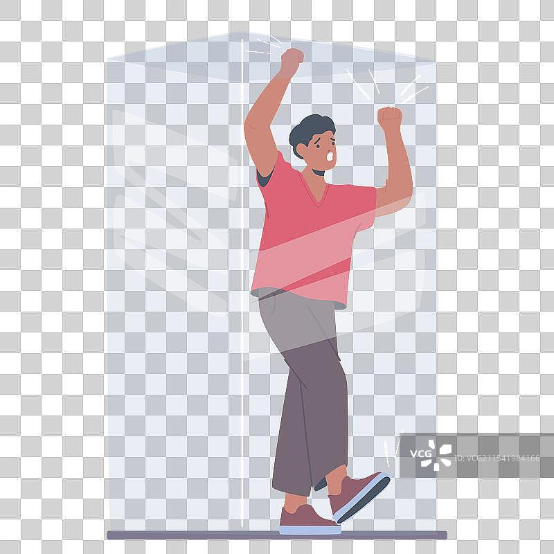 被困在玻璃箱中的男人，象征着图片素材