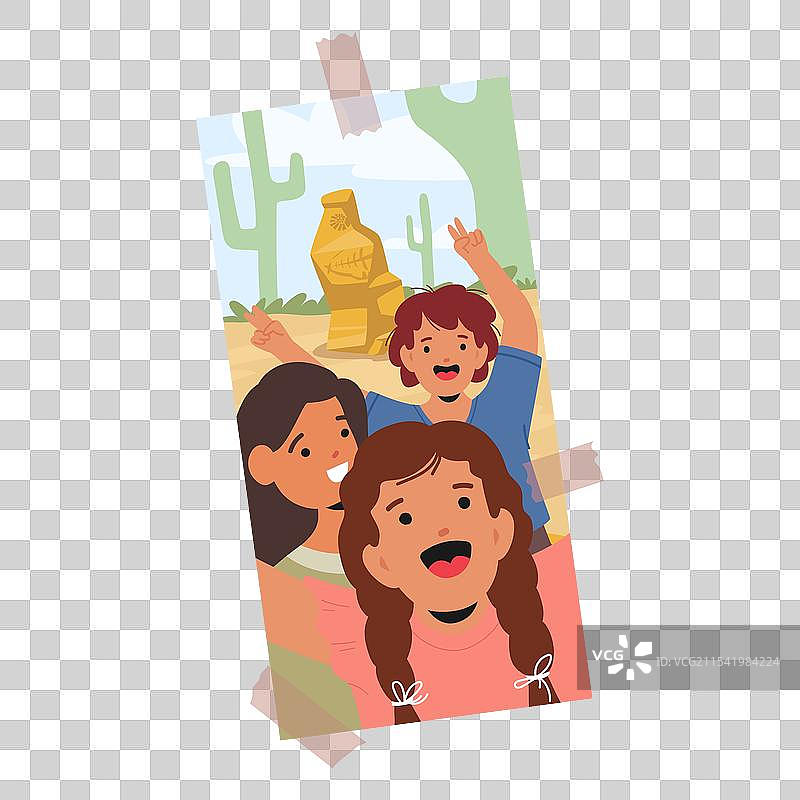 快乐的卡通儿童在拍照时摆姿势图片素材