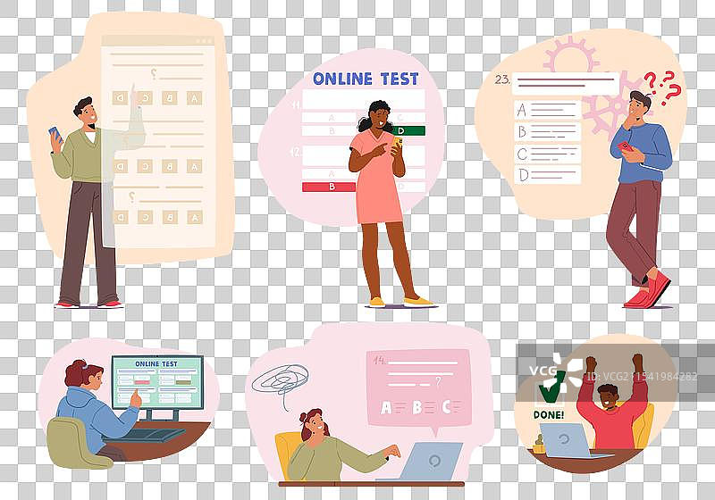 学生们正在参加在线考试，表现各异图片素材