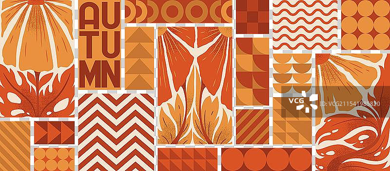 秋季几何形状背景与复古花卉图片素材