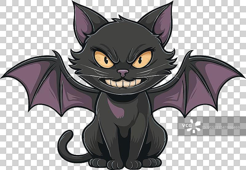 有翅膀的黑猫万圣节生物图片素材
