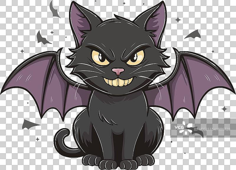 有翅膀的黑猫万圣节生物图片素材