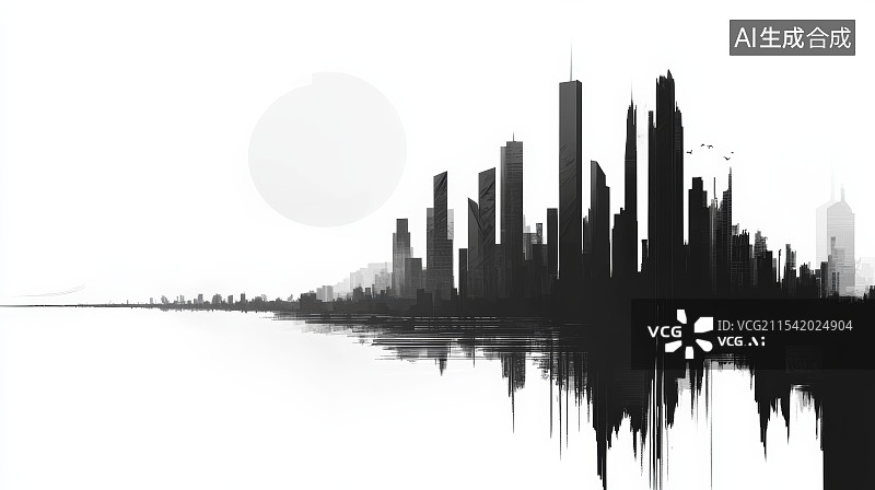 【AI数字艺术】抽象城市天际线声波艺术图片素材