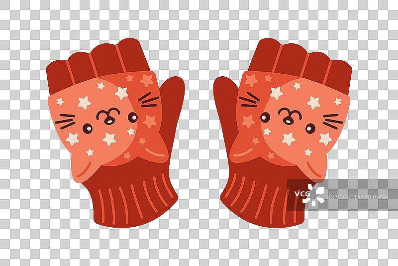 无指手套，带有猫脸，平面色彩图片素材