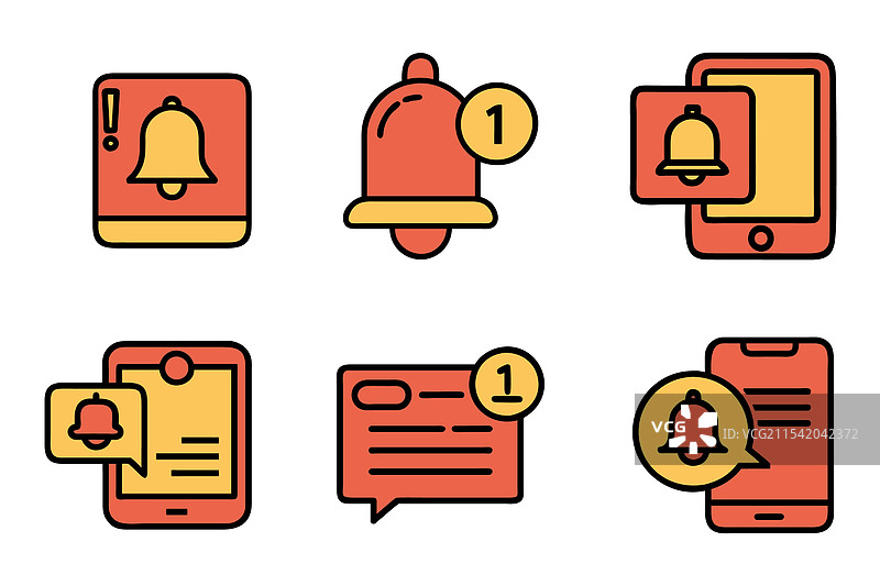 线条艺术风格的通知铃铛图标套件图片素材