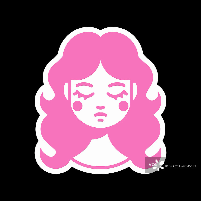 粉色伤心女孩的脸，波浪形的头发图片素材