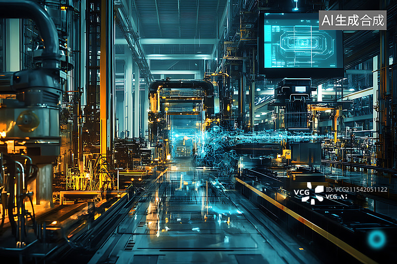 【AI数字艺术】科技感工厂车间机械设备图片素材