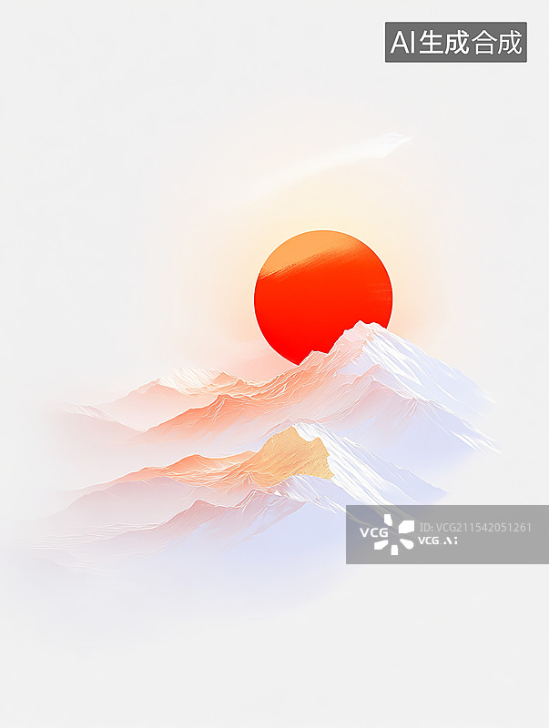 【AI数字艺术】太阳升起照耀山峰山顶上插画图片素材