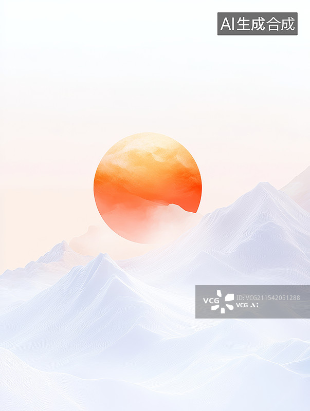 【AI数字艺术】太阳升起照耀山峰山顶上插画图片素材