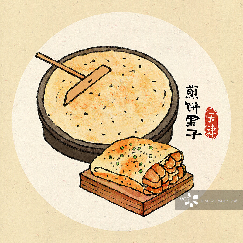 天津美食国风插画-煎饼果子图片素材