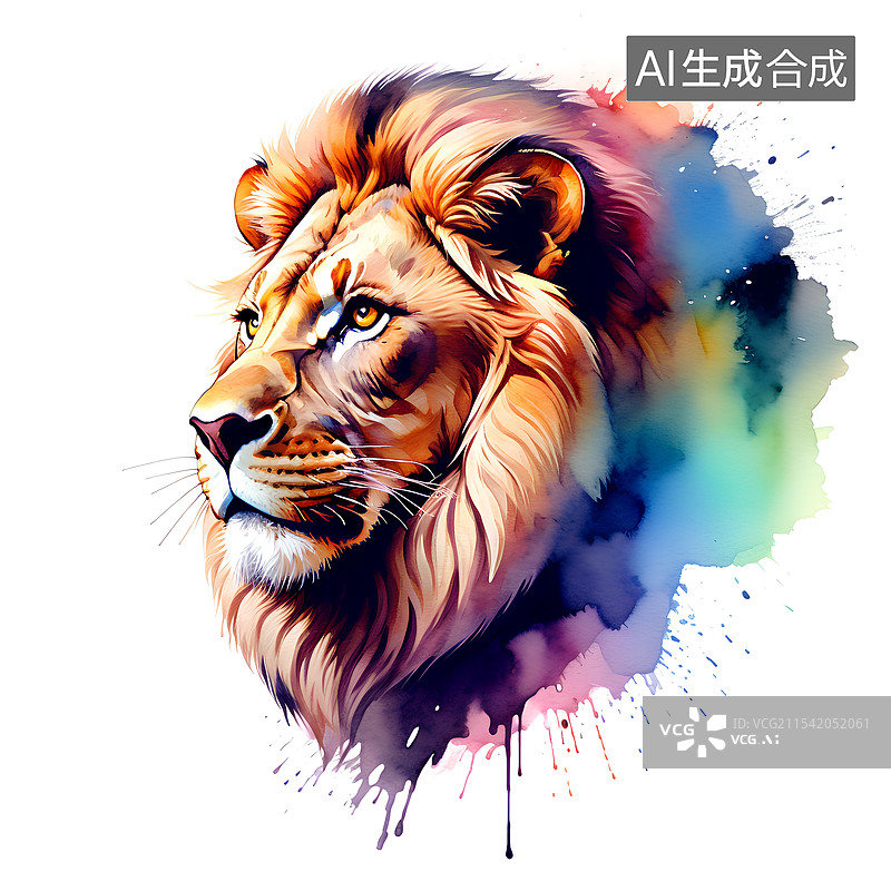 【AI数字艺术】动物主题插画 手绘侧面视角的狮子图片素材
