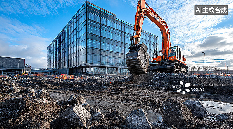 【AI数字艺术】工程机械挖掘机施工现场图片素材