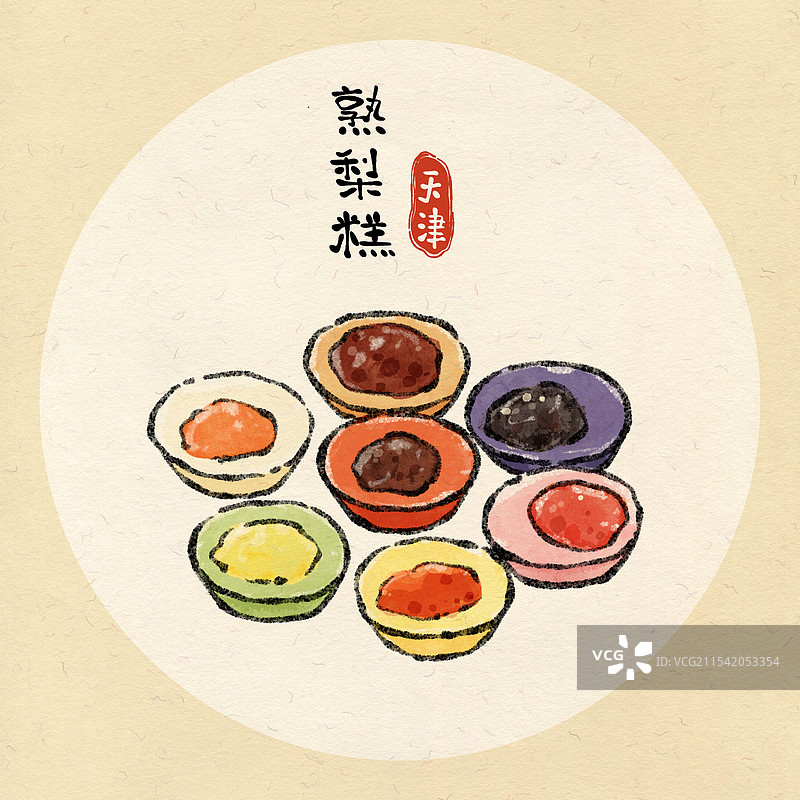 天津美食国风插画-熟梨糕图片素材