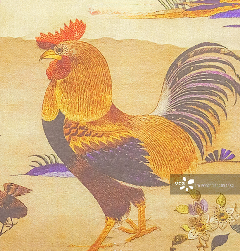 传统文化，古代刺绣吉祥图案，公鸡图片素材