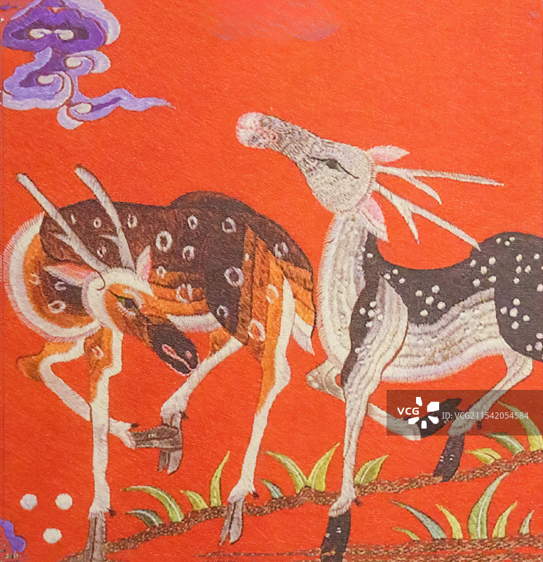 传统文化，古代刺绣吉祥图案，鹿，俸禄图片素材