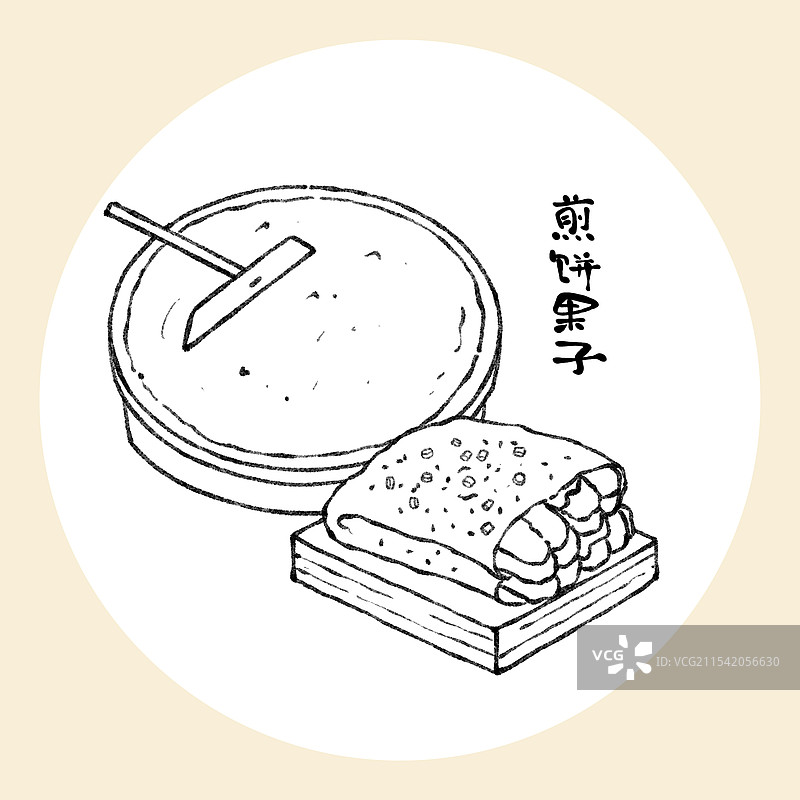 天津美食国风插画-煎饼果子图片素材