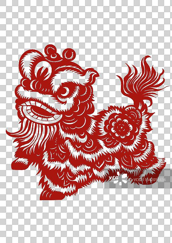 醒狮剪纸风格图片素材
