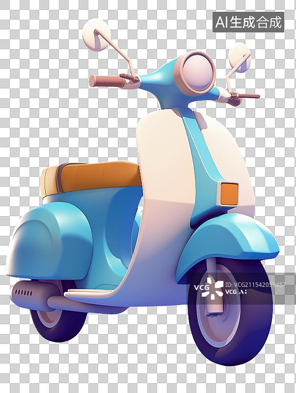 【AI数字艺术】3D 免抠图，摩托与电瓶车呈卡通可爱风，色彩灵动、造型萌趣，充满活力，是绝佳创意素材。图片素材