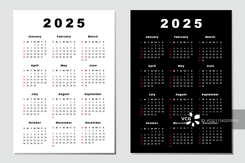 2025年日历模板打印图片素材