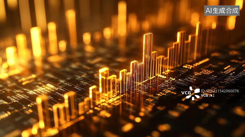 【AI数字艺术】金色经济数据图表增长的3D插图图片素材