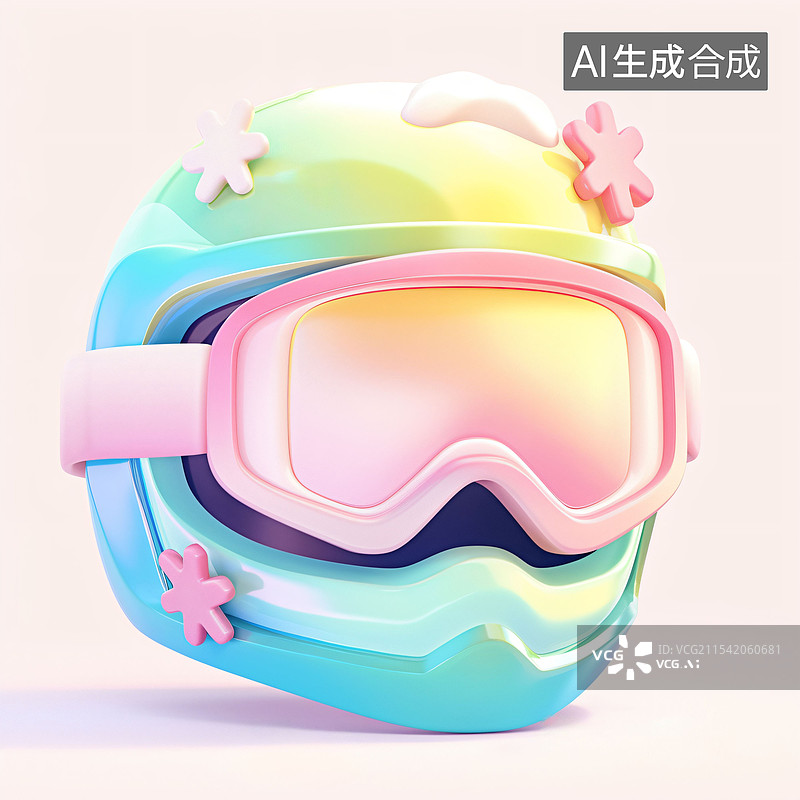【AI数字艺术】机车头盔、防护镜、少女心、卡通、可爱、C4D图片素材