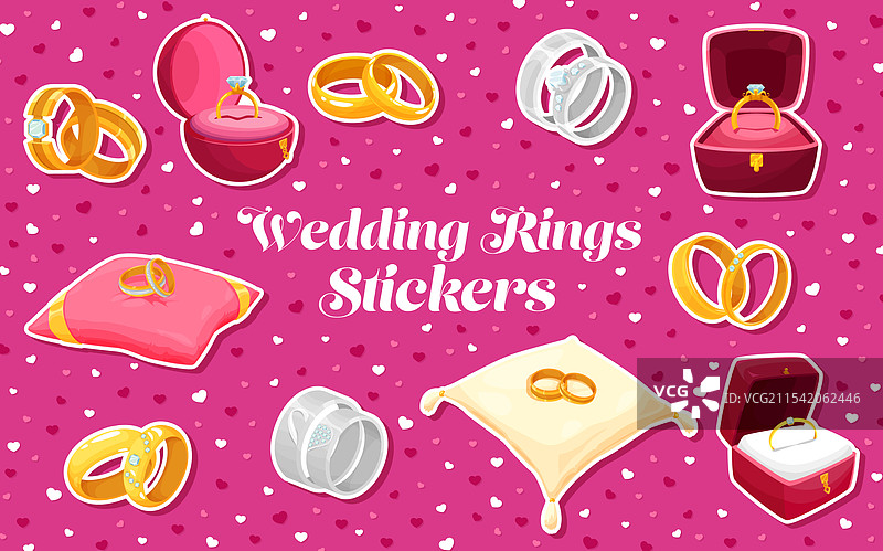 卡通婚礼中的金色戒指和盒子图片素材