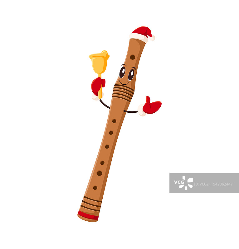 卡通长笛角色戴着圣诞帽，手持铃铛图片素材