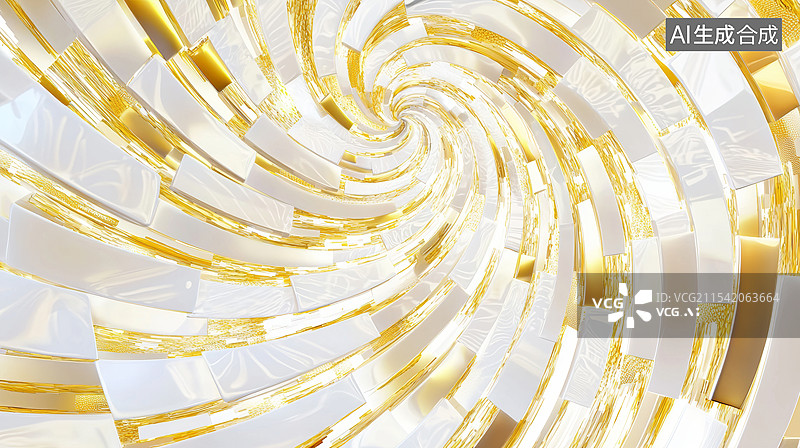 【AI数字艺术】3D抽象流动白金色格子螺旋隧道高级感华丽未来人造空间商务时尚科技海报插画虚拟现实大气条纹旋转闪亮背景图片素材