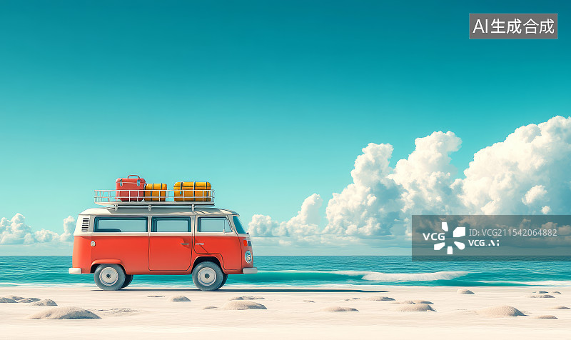 【AI数字艺术】夏日海边公路旅行车图片素材