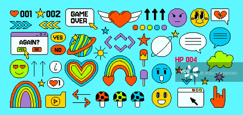 游戏像素元素8位图标爱心箭头图片素材