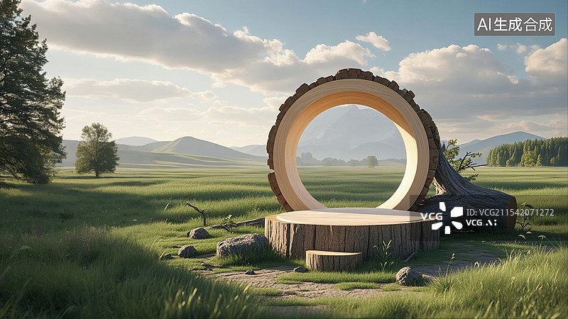 【AI数字艺术】木桩年轮展台背景图片素材