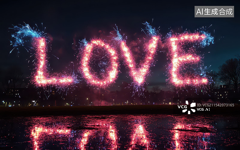 【AI数字艺术】LOVE情人节烟花背景图片素材
