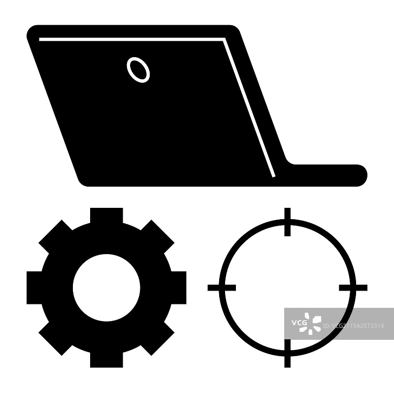 带有齿轮和十字准线的笔记本电脑图片素材