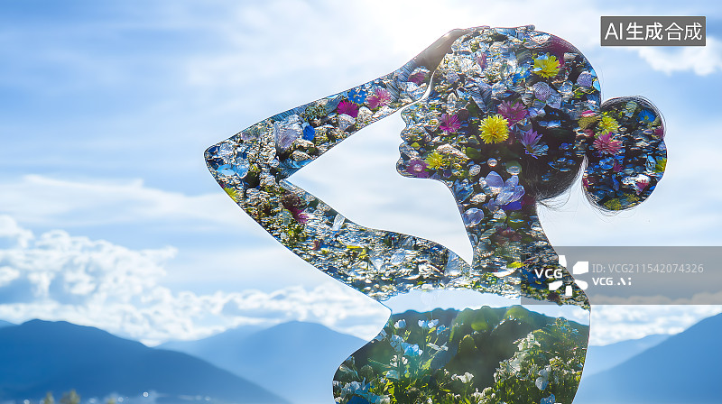 【AI数字艺术】被花填满的人的形状图片素材