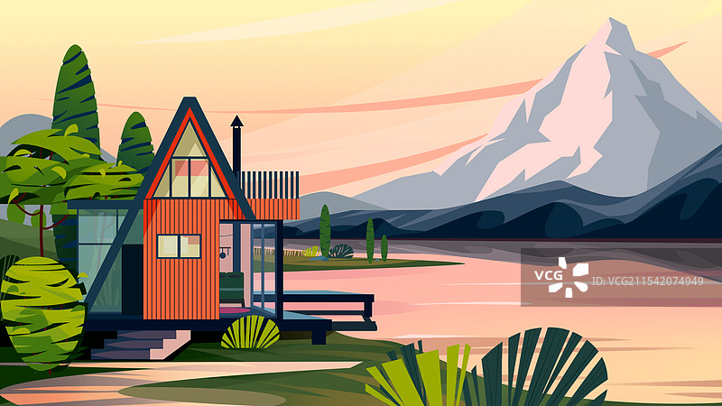 湖边别墅图片素材