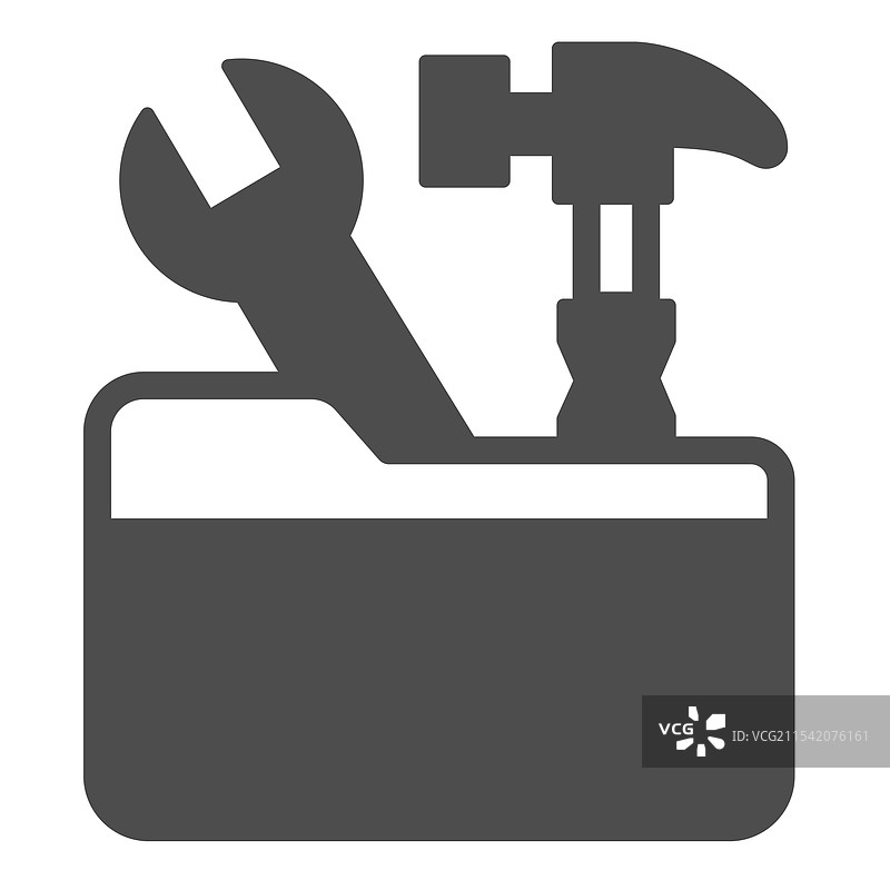 带有锤子和扳手的文件夹实心图标图片素材