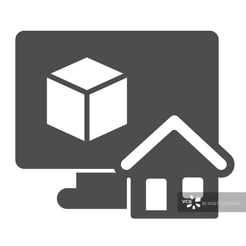 带有3D方块和房屋实心图标的显示器图片素材