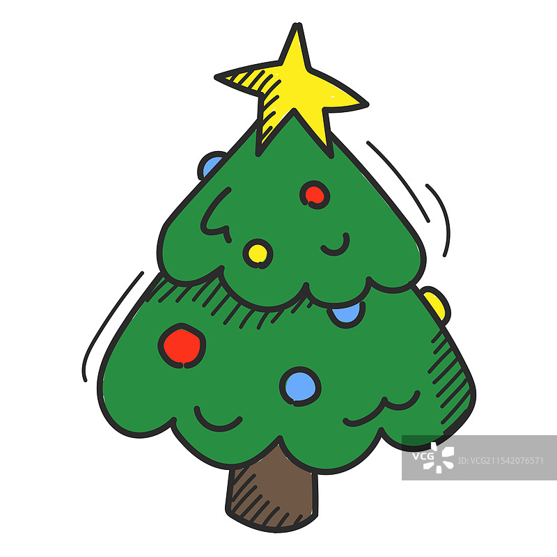 圣诞树涂鸦图标，独立展示图片素材